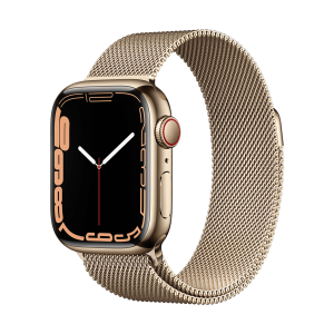 اپل واچ سری 7 استیل سلولار طلایی با بند میلانس لوپ
