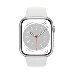 اپل واچ سری 8 سیلور با بند اسپرت سیلیکون سفید