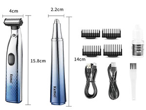 کیت ریش تراش و دستگاه اصلاح موی بینی و گوش کیمی Portable Electric Nose Hair Trimmer Shaver Man Clean Razor Remover Kit