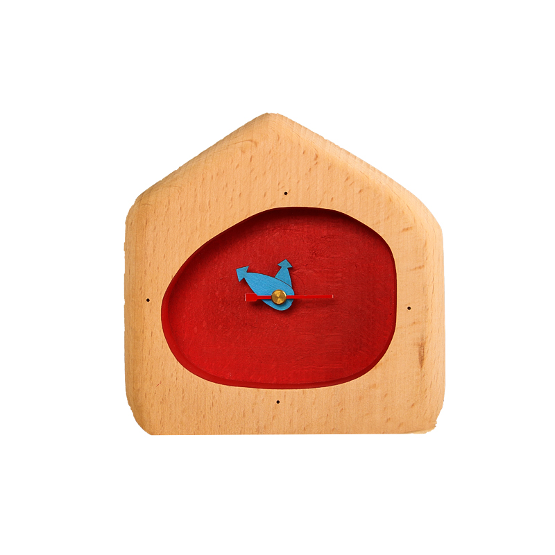 ساعت رومیزی چوبی طرح خانه (قرمز)