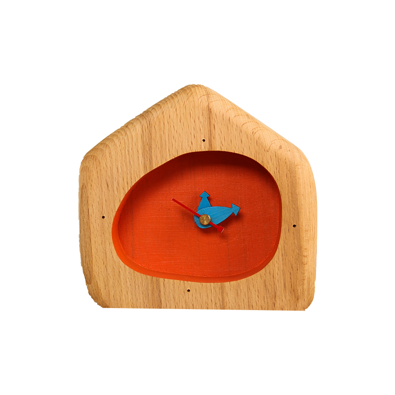 ساعت رومیزی چوبی طرح خانه (نارنجی)