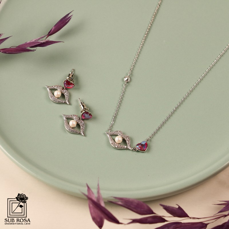 نیم ست سواروسکی المنتس طرح لب 12254