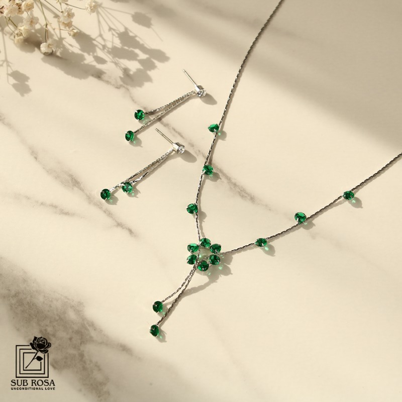 نیم ست سواروسکی گل آویز سبز 13249