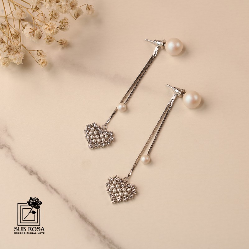 گوشواره سواروسکی المنتس قلب آویز تلسکوپی 15074