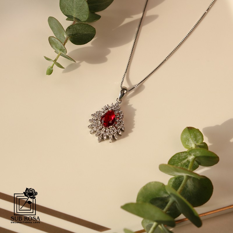 گردنبند نقره 925 طرح نگین قرمز 14925