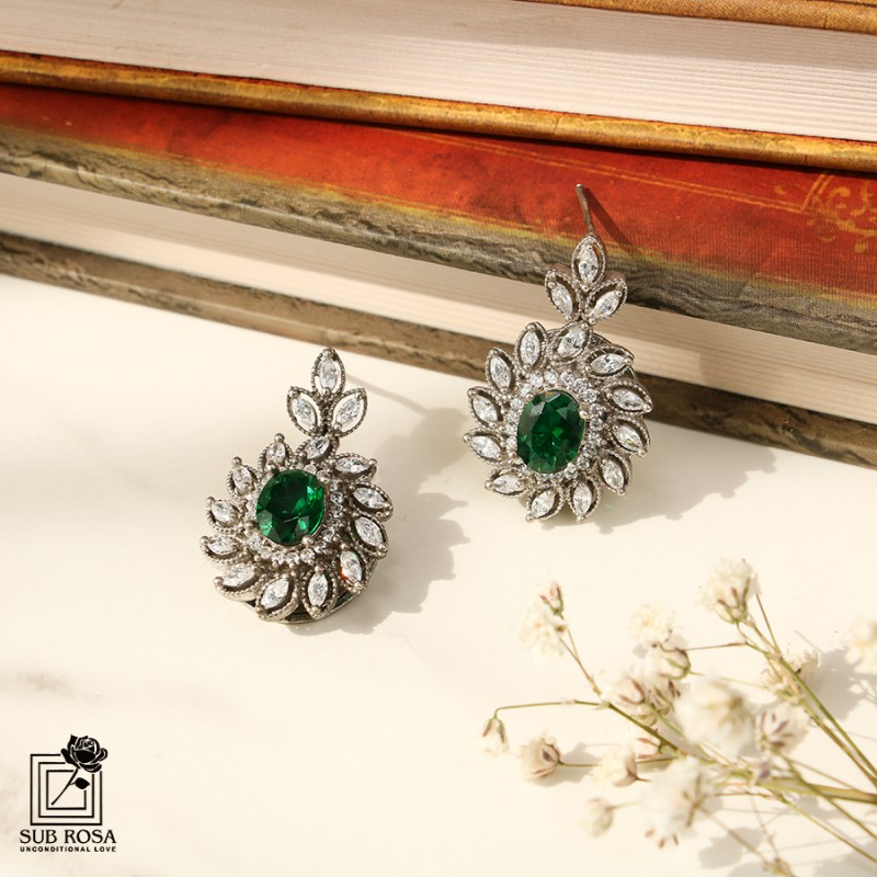 گوشواره نقره 925نگین سبز 11623