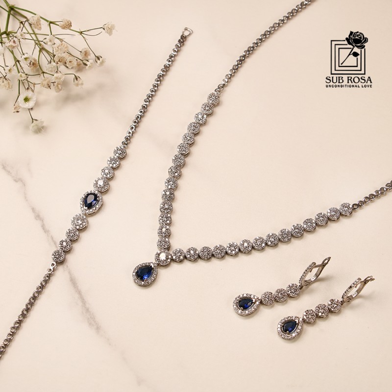 ست نقره نگین آبی 12830