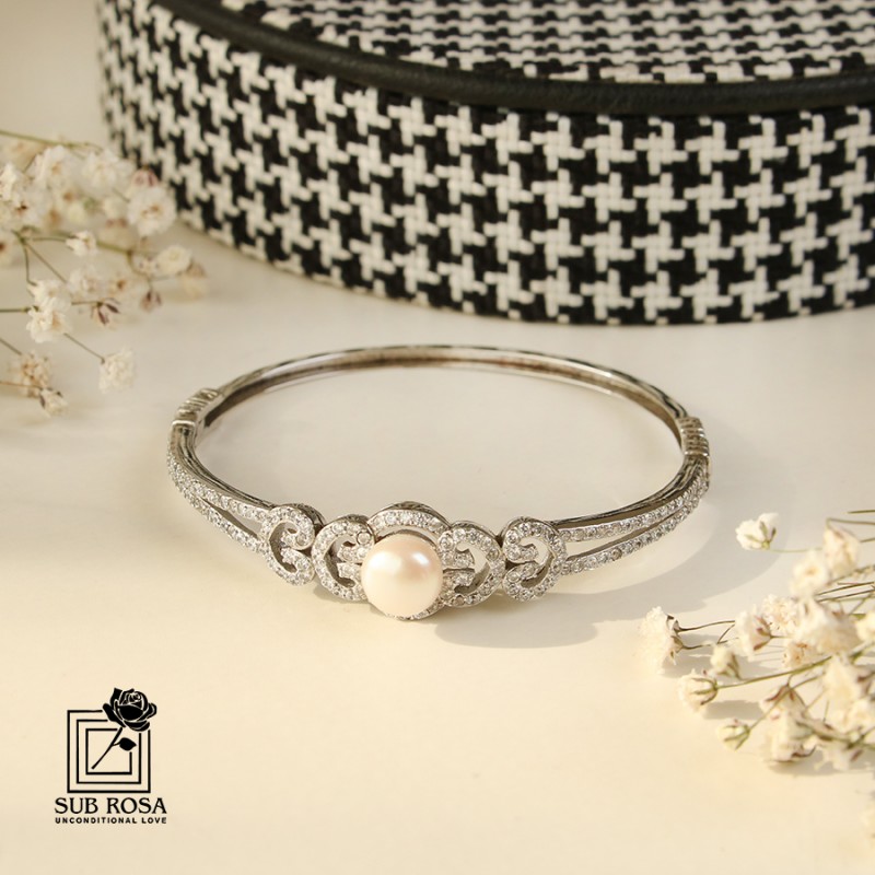 دستبند النگویی ترک نقره 925طرح مروارید 14739