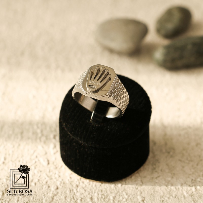 انگشتر استیل رولکس  سایز 12 نقره ای 14399