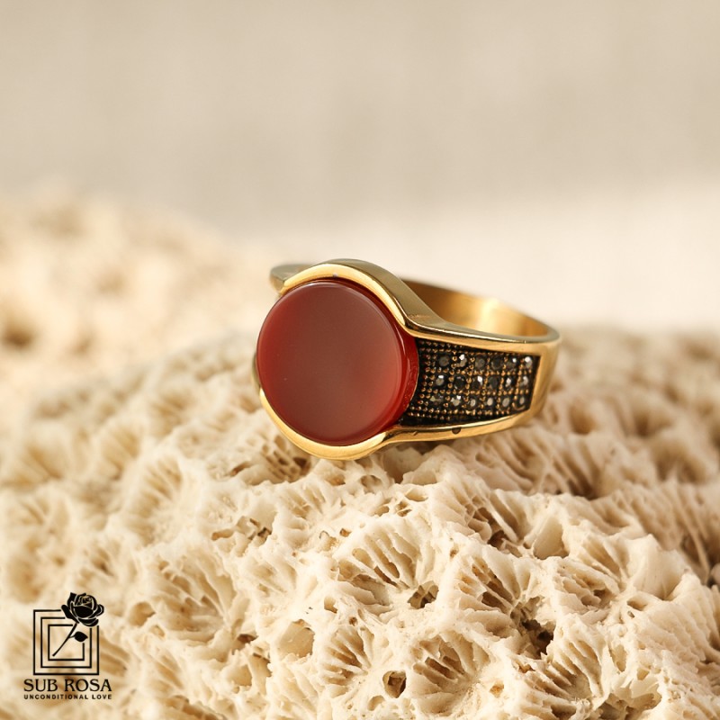 انگشتر استیل نگین گرد با رکاب نگین دار سایز 12-14404