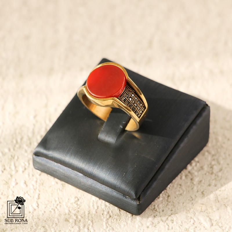 انگشتر استیل نگین گرد با رکاب نگین دار سایز 9-14809