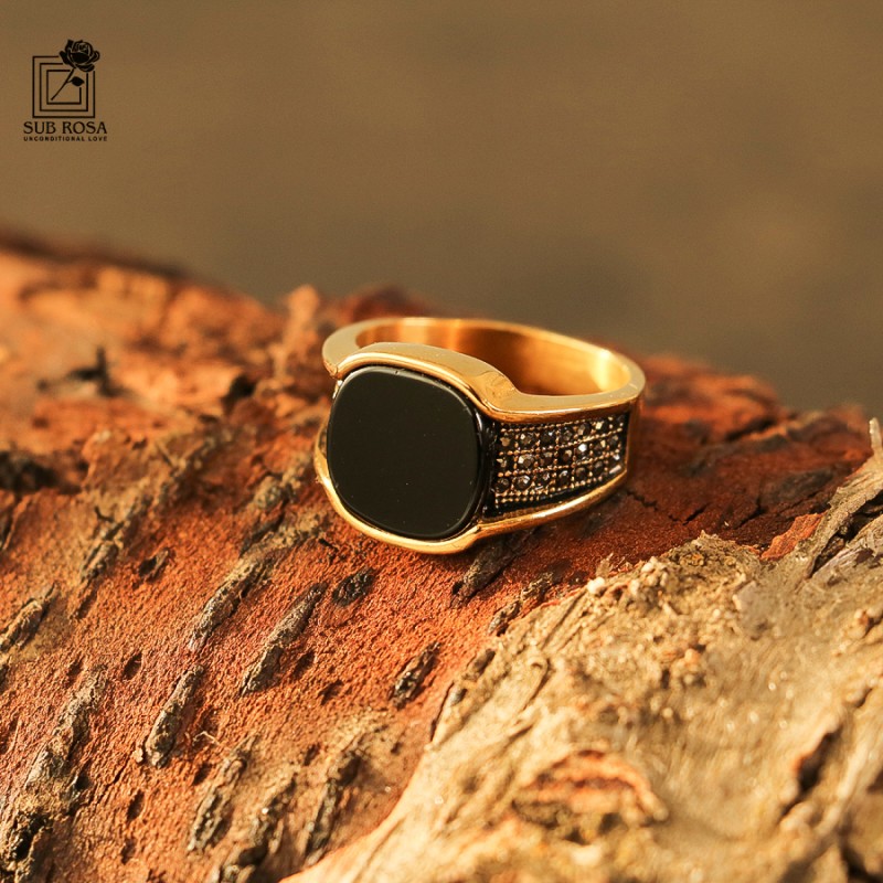 انگشتر استیل نگین مشکی رکاب نگین دار سایز 11-14824