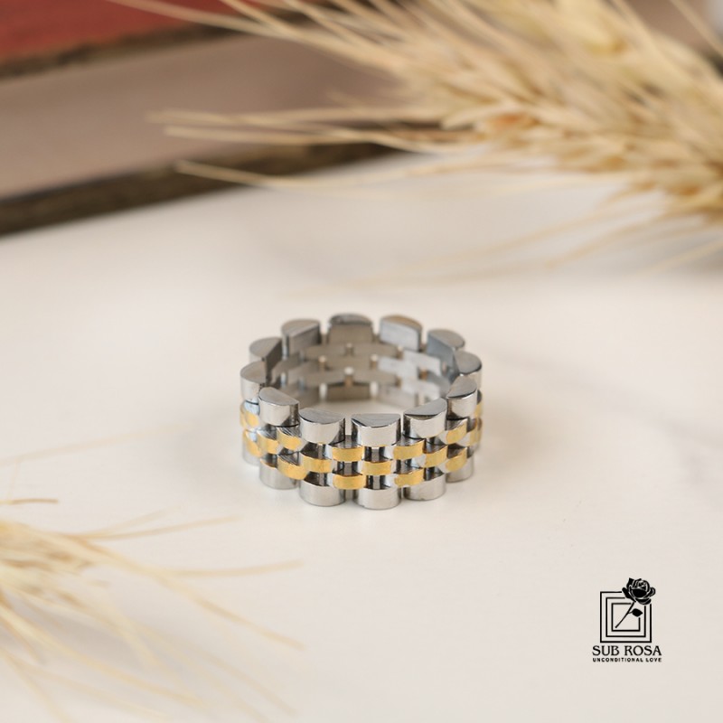 انگشتر استیل دو رنگ سایز 10-15197