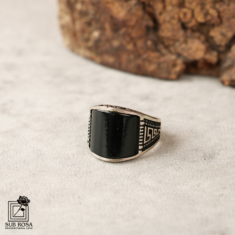 انگشتر نقره 925 مردانه FREE SIZE-نگین مشکی 12525