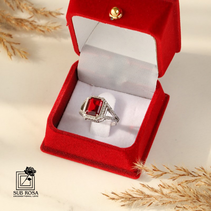 انگشتر نقره 925 زنانه نگین قرمز 15078 -FREE SIZE