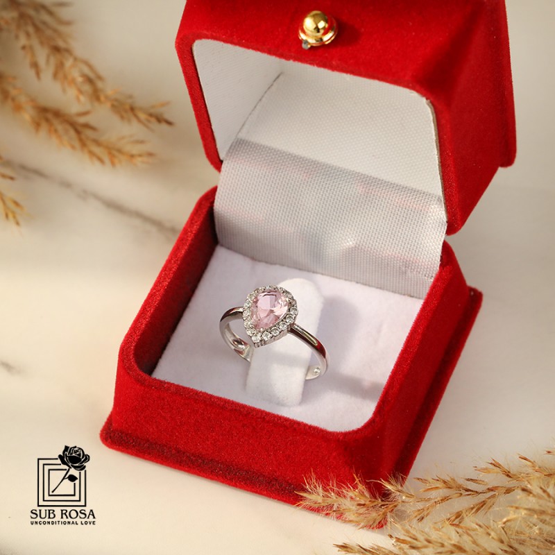 انگشتر نقره 925 زنانه نگین اشکی  صورتی 14780-FREE SIZE