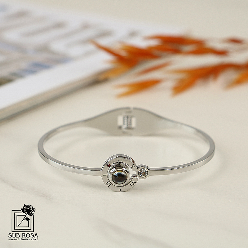 دستبند زنانه دوستت دارم به صد زبان دنیا نقره ای 13301