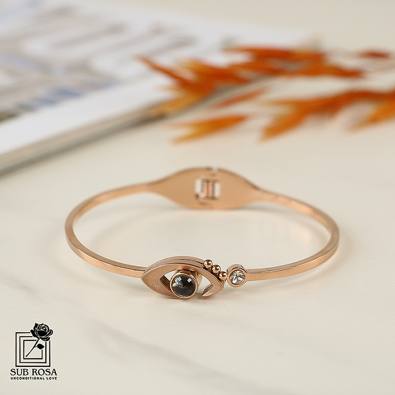 دستبند زنانه دوستت دارم به صد زبان دنیا طرح چشم -رزگلد 13299