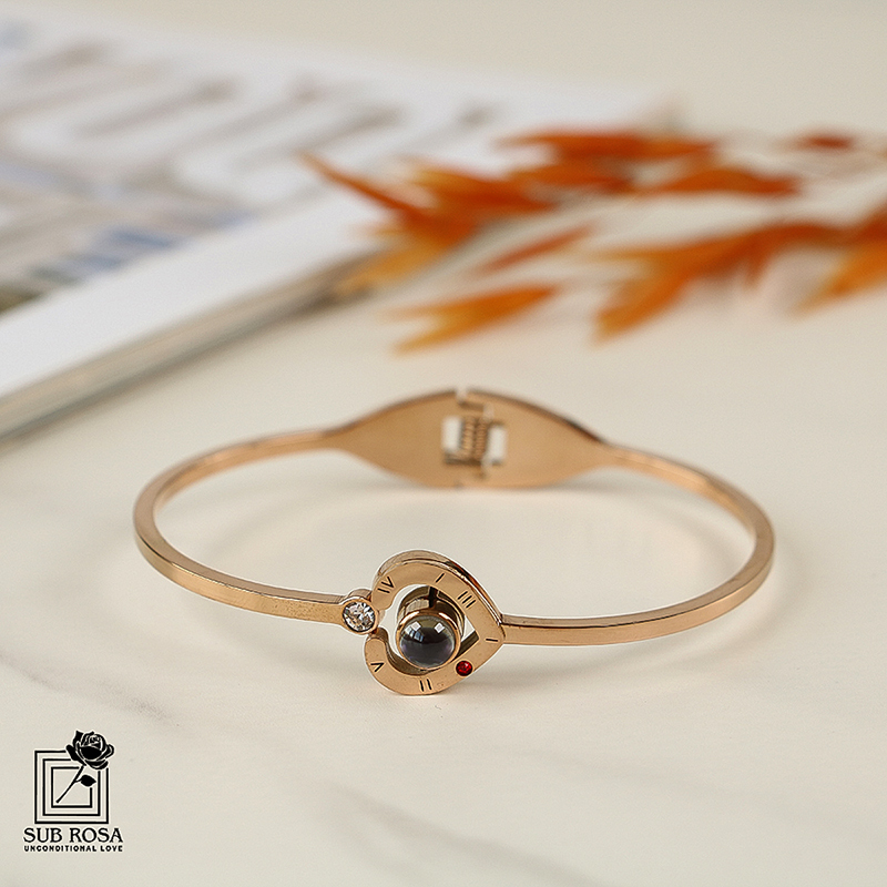 دستبند زنانه دوستت دارم به صد زبان دنیا طرح قلب - رزگلد 13300