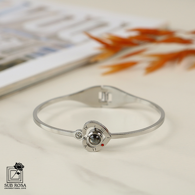 دستبند زنانه دوستت دارم به صد زبان دنیا طرح قلب - نقره ای 13303