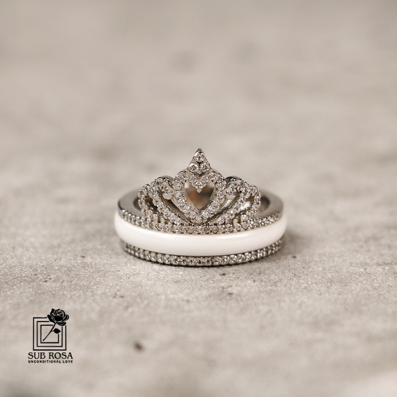 انگشتر تنگستن مدل تاج سفید-نقره ای سایز 9-13128