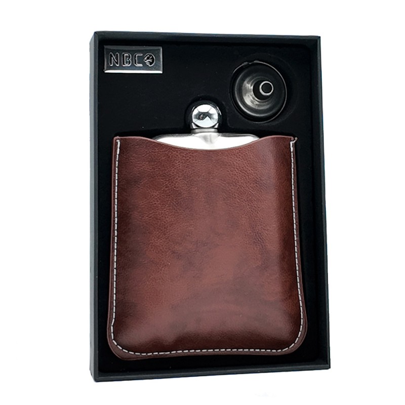 بطری نوشیدنی استیل با کیف چرمی قهوه ایی ان بی کو