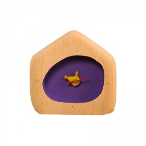 ساعت رومیزی چوبی طرح خانه (بنفش)