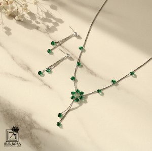 نیم ست سواروسکی گل آویز سبز 13249