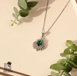 گردنبند نقره925  نگین سبز 14337