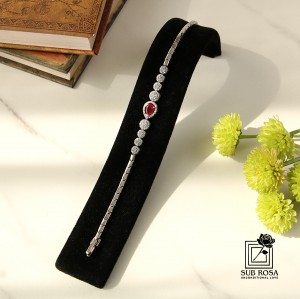 دستبند نقره 925نگین اشکی قرمز 13657