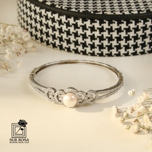 دستبند النگویی ترک نقره 925طرح مروارید 14739