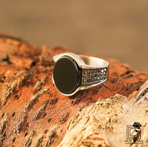 انگشتر استیل نگین مشکی با رکاب نگین دار سایز 10-14402