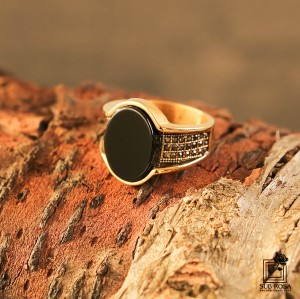 انگشتر استیل نگین مشکی بیضی رکاب نگین دار سایز 10-14825