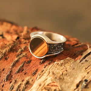 انگشتر استیل نگین گرد رکاب نگین دار سایز 11-14827