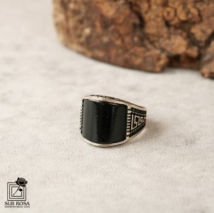 انگشتر نقره 925 مردانه FREE SIZE-نگین مشکی 12525