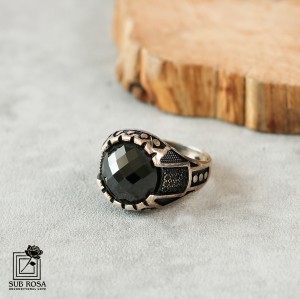 انگشتر نقره 925 مردانه نگین گرد FREE SIZE-12678