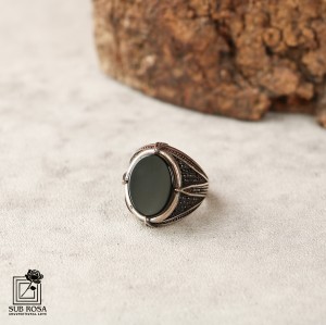 انگشتر نقره 925 مردانه نگین مشکی FREE SIZE-14382
