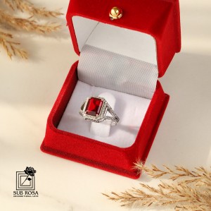 انگشتر نقره 925 زنانه نگین قرمز 15078 -FREE SIZE