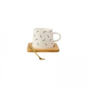 ماگ سرامیکی با کفه چوبی  سفید 14102