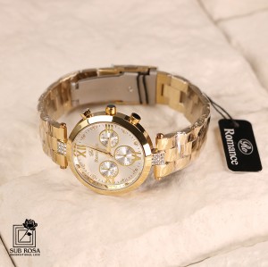 ساعت مچی زنانه رومنس نگین دار طلایی 12997
