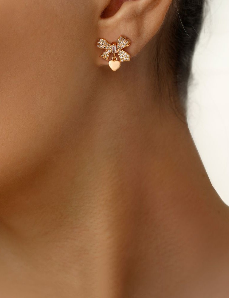 گوشواره پاپیونی YSX نگیندار طلایی کد Ea024