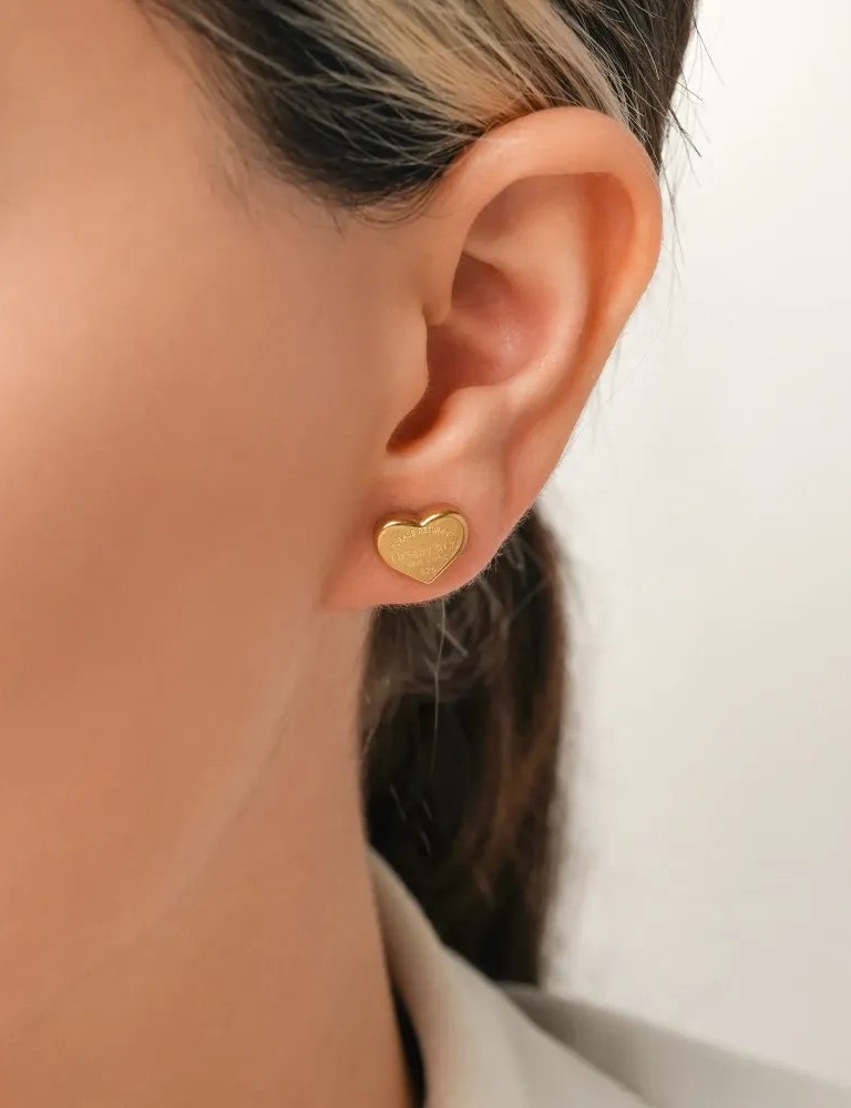 گوشواره میخی قلب طلایی استیل 304 کد Ea026
