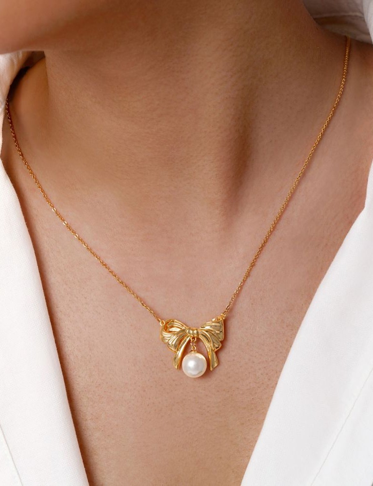 گردنبند YSX پاپیون مرواریدی طلایی کد N004