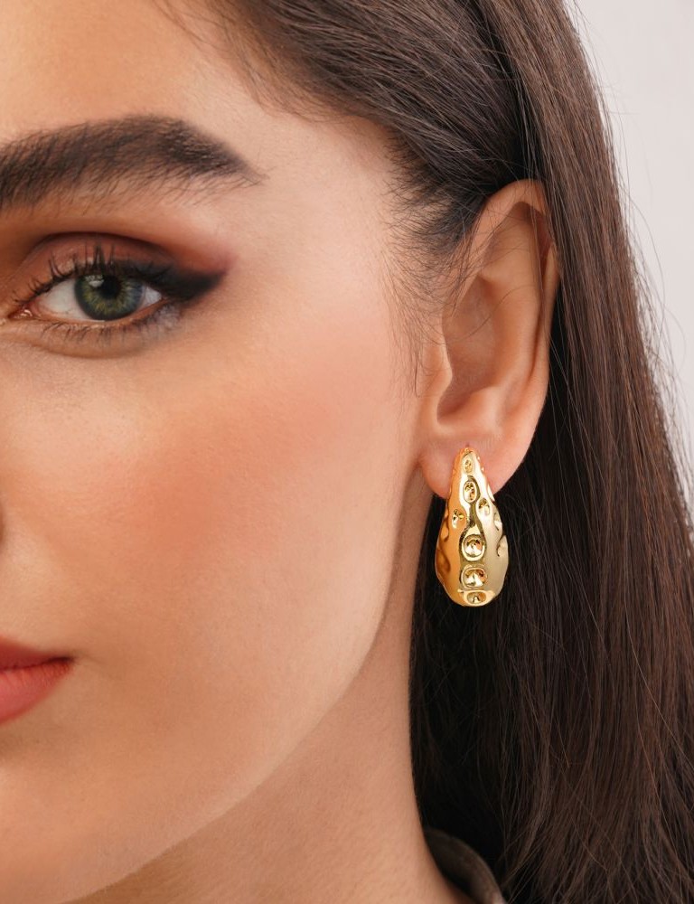 گوشواره رادیوم طرح دار طلایی کد Ea028