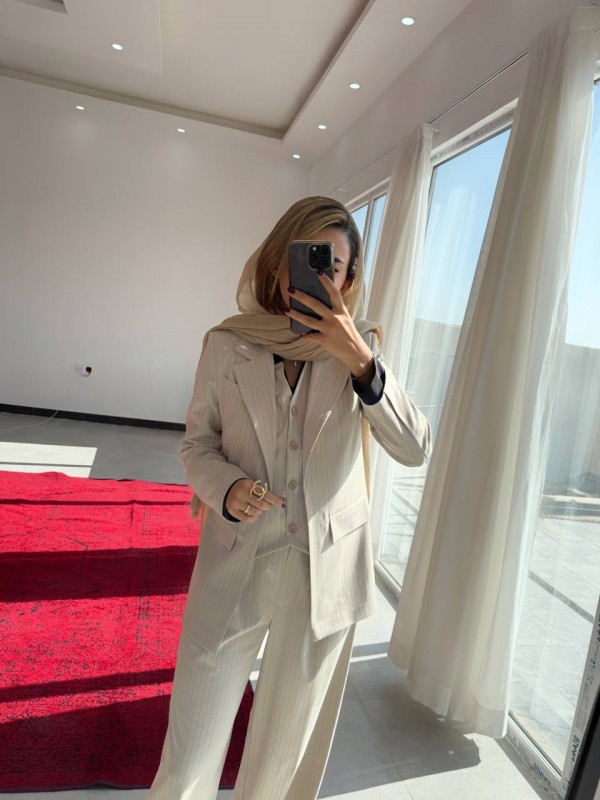 جلیقه کت شلواری کرمی بزیاق کد SALI