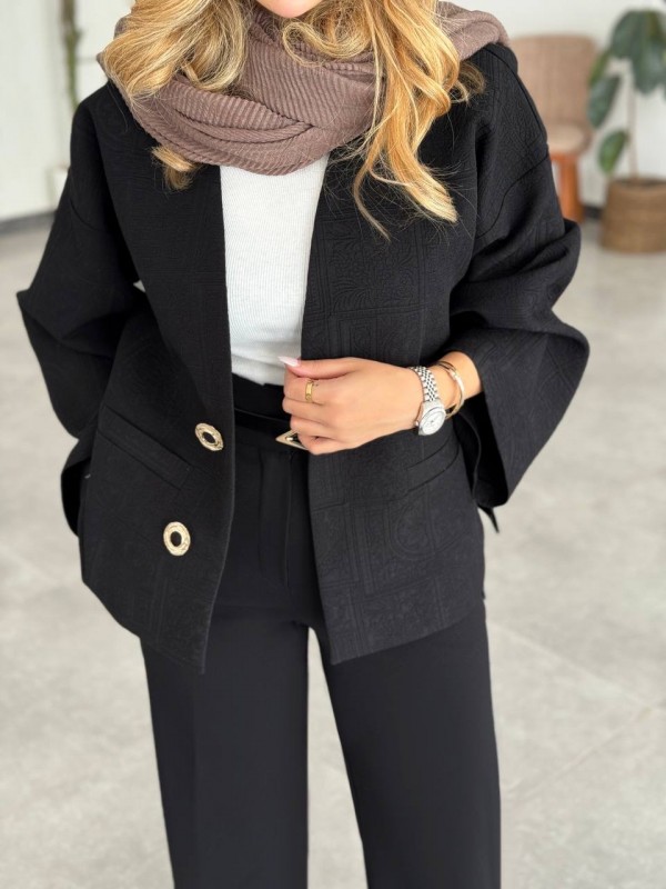 کت مشکی زنانه ژاکارد اسلیم کد FOSIL