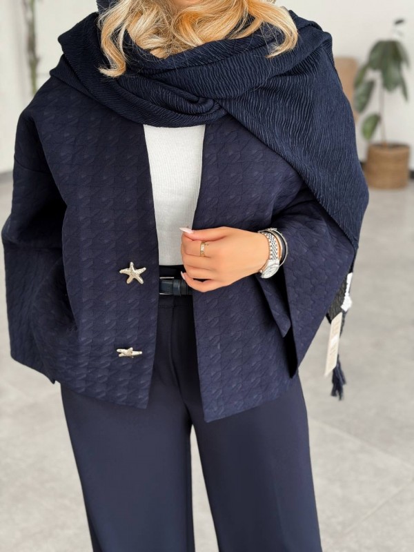 کت ژاکارد سورمه‌ای زنانه کد SOKA