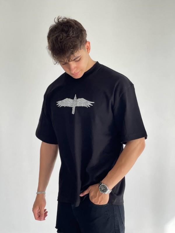 تیشرت مشکی مردانه طرح پرنده