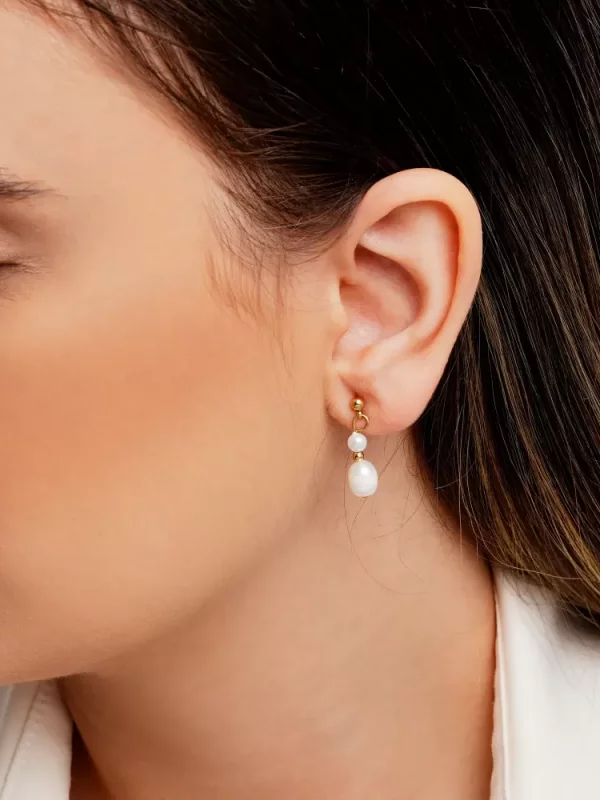 گوشواره ژوپینگ TTM مرواریدی طلایی کد Ea019