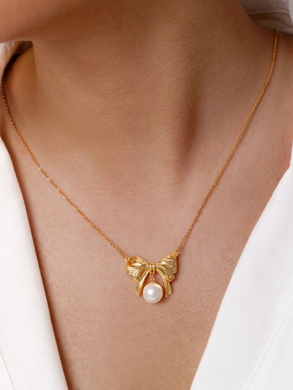 گردنبند YSX پاپیون مرواریدی طلایی کد N004